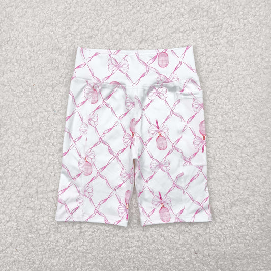 RTS NO MOQ SS0397 White yoga shorts with racket bow pattern