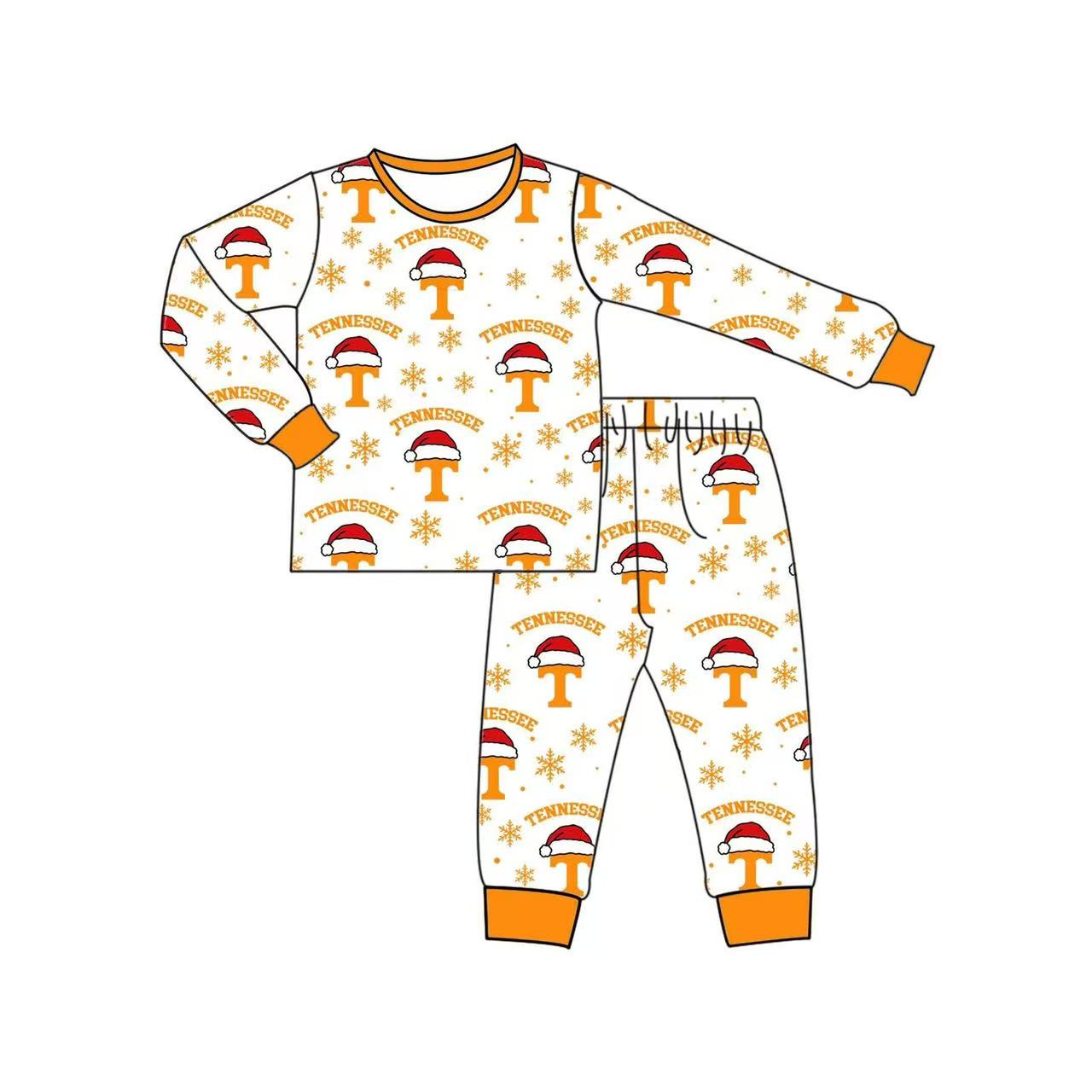 custom moq 5 mix size KLSH01 Girls And Boys Santa Hat Snowflake Print Long Sleeve Christmas Pajama Set Rompers