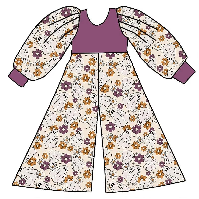 Custom moq 5 each style eta 6-7weeks baby girl clothes ghost floral long sleeve jumpsuit-25.8.1