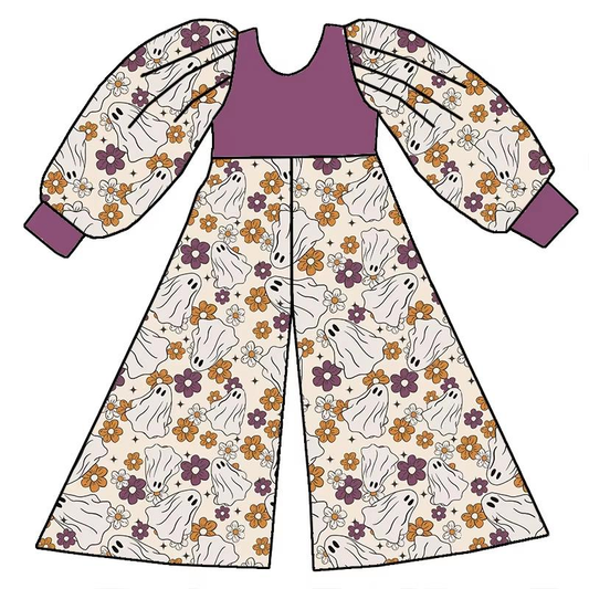 Custom moq 5 each style eta 6-7weeks baby girl clothes ghost floral long sleeve jumpsuit-25.8.1