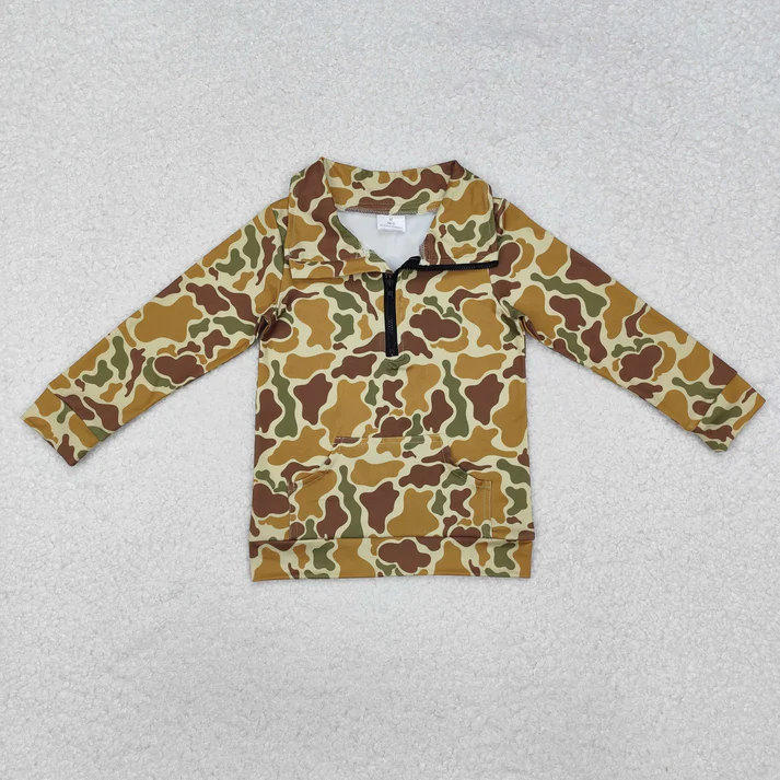 RTS NO MOQ Sibling baby boy clothes camouflage zipper long-sleeved tops