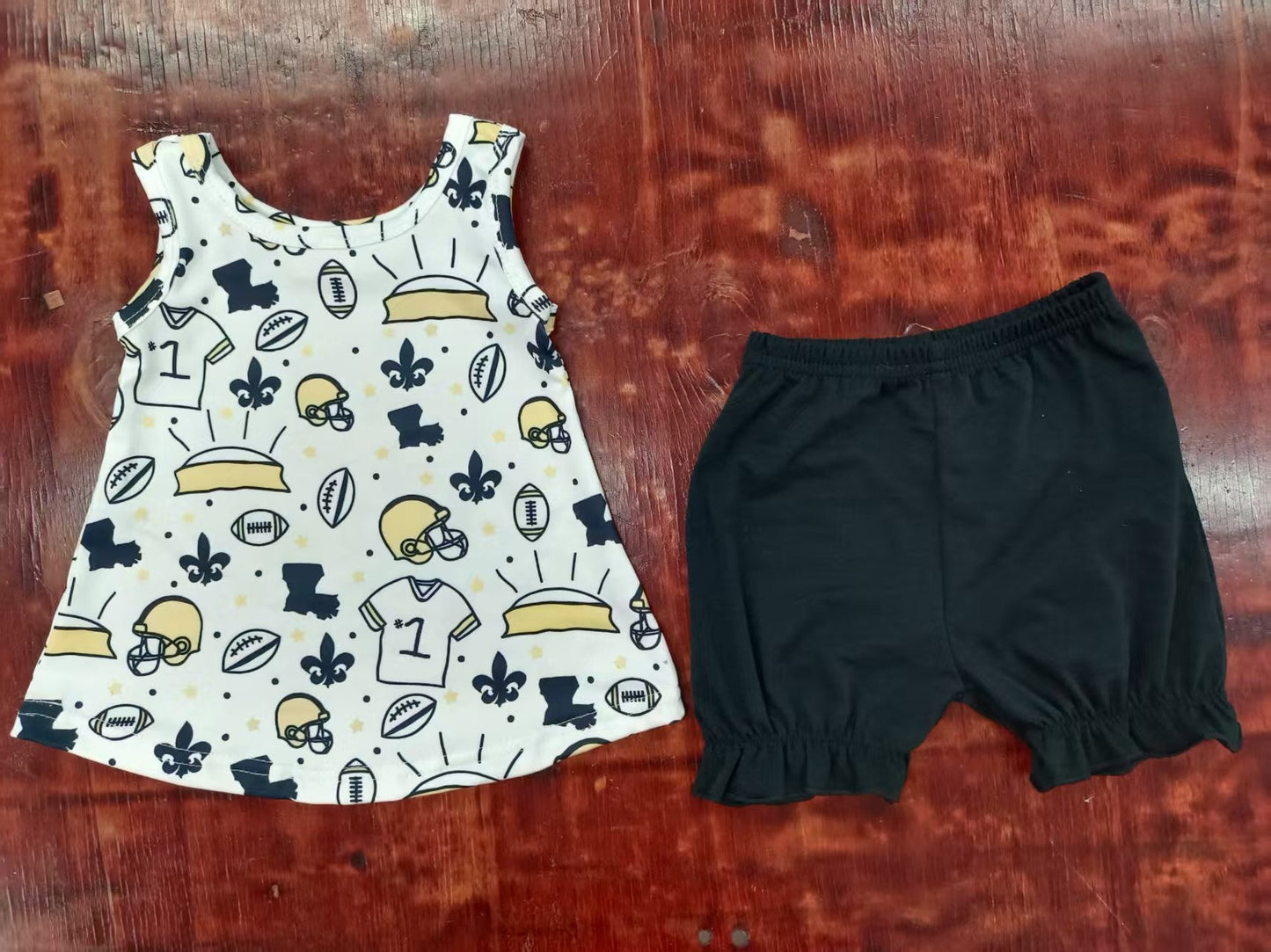 Custom moq 3 eta 6-7weeks baby girls clothes team Sleeveless black shorts sets