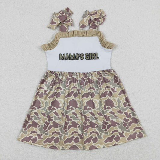RTS NO MOQ（In Stock) GSD0810 mama's girl embroidered camouflage lettering army green suspender dress