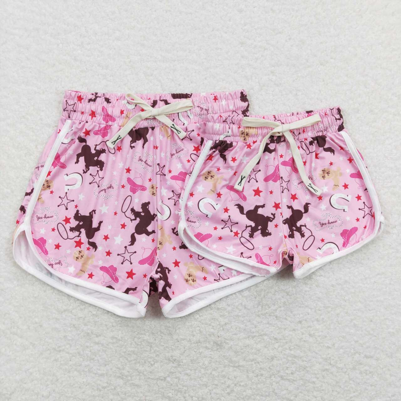 RTS NO MOQ Adults women and Baby Girls Horseback Riding Boys-Cowboy Hat-Five-Pointed Star Pink Yoga Shorts