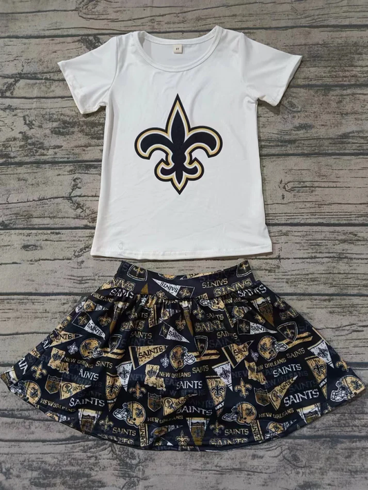 Custom moq 5 each style eta 6-7weeks baby girl clothes team short sleeve skirt sets-25.8.6