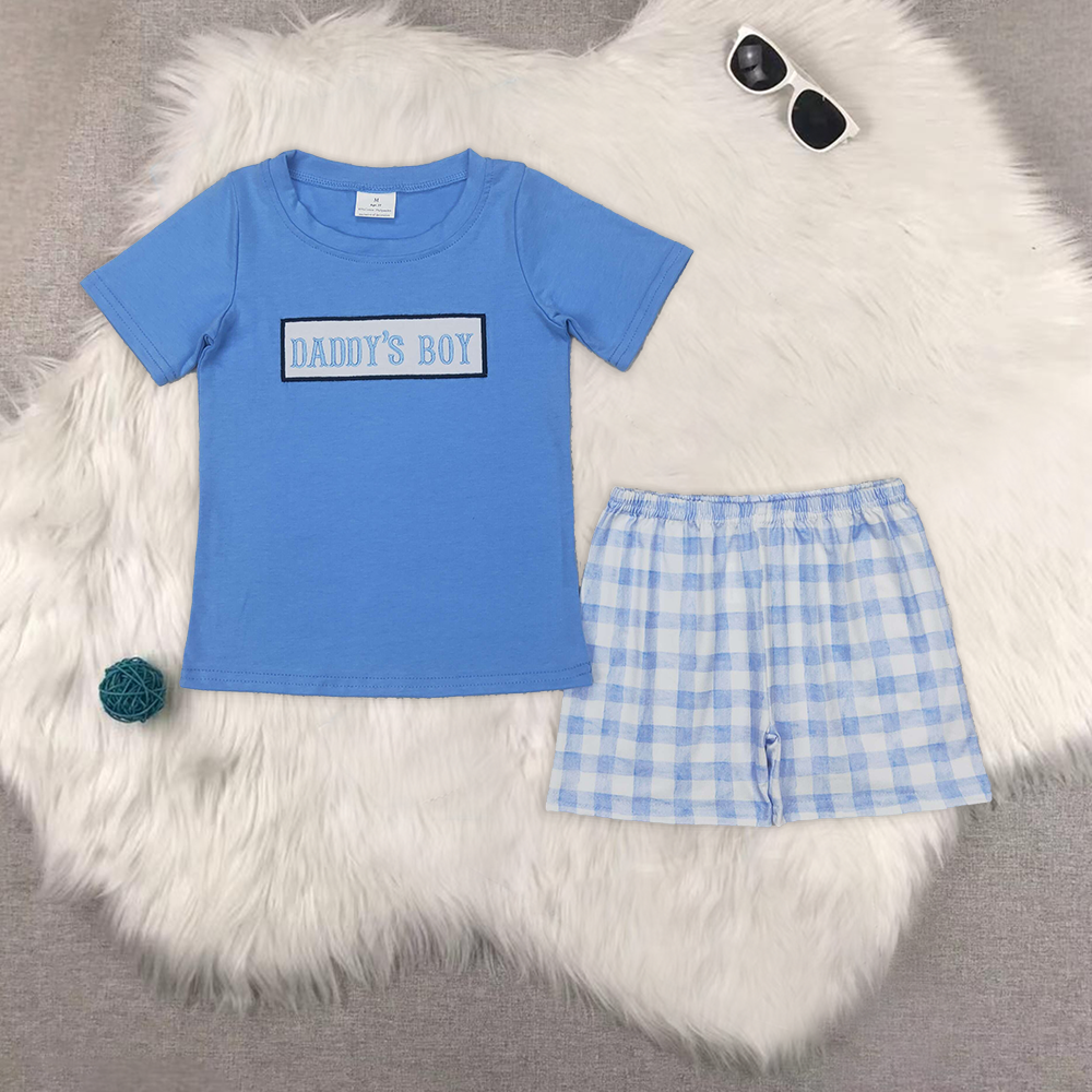 RTS NO MOQ embroidery daddy Boys and Girls Short Sleeve Shorts Set