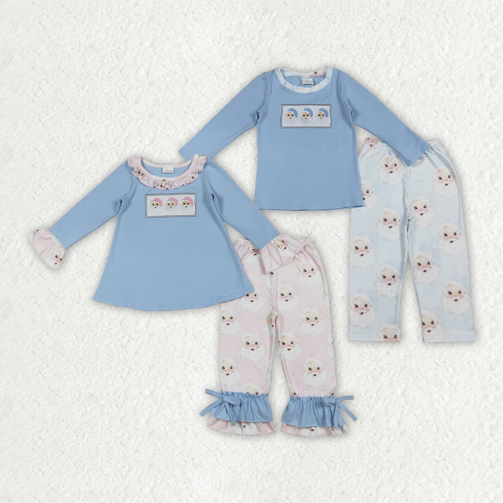 RTS NO MOQ Sibling baby boy girl clothes embroidery Christmas long-sleeved suits