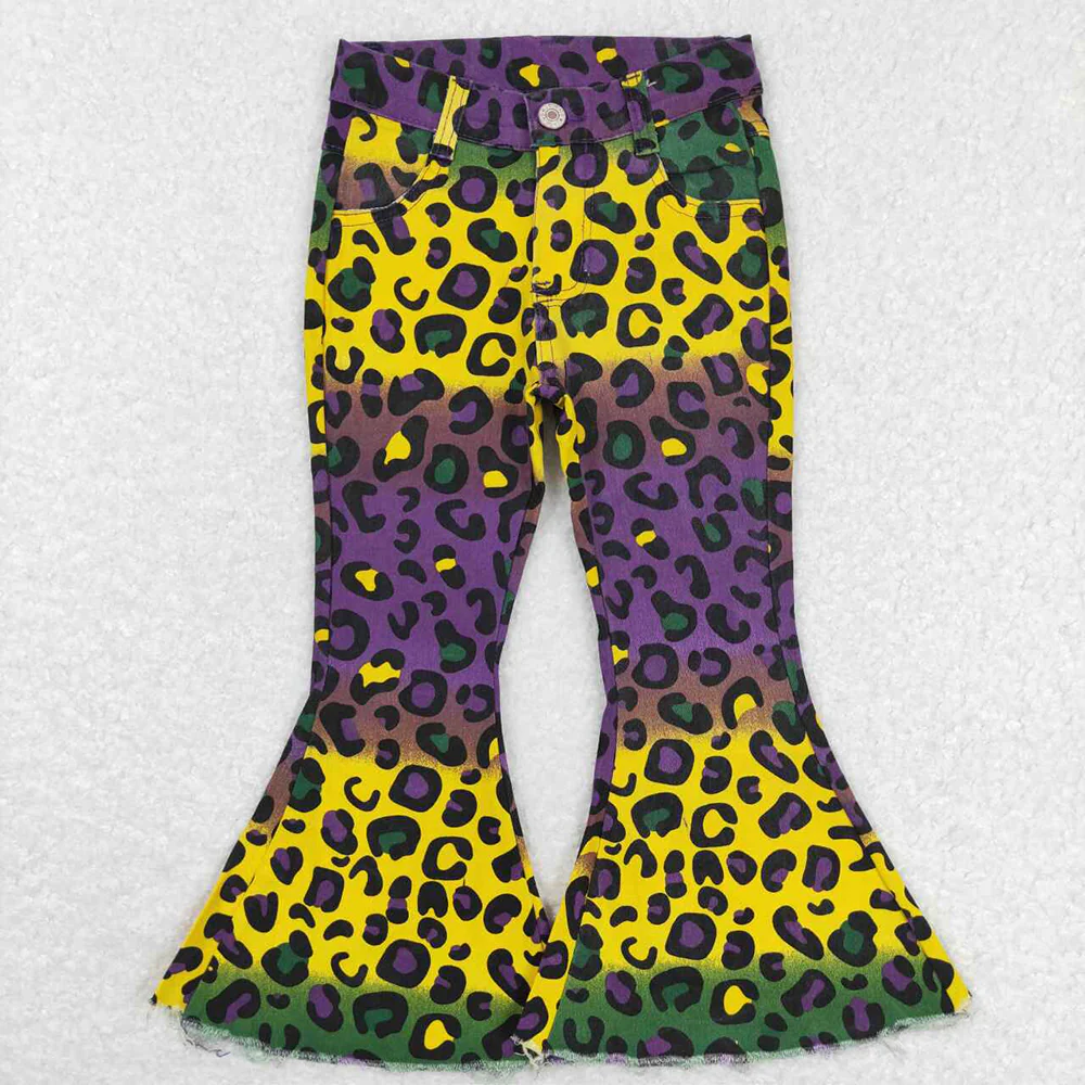 RTS NO MOQ Sibling Baby girl clothes Summer mardi gras long jeans pants
