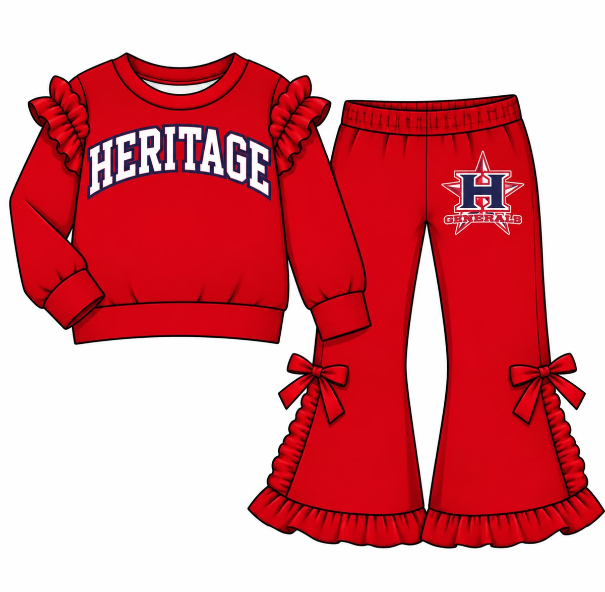 custom moq 5 mix size VICTORIA0107 Baby Girls Ruffle Outfit Long Sleeve Top And Bow Flare Pants Team Set