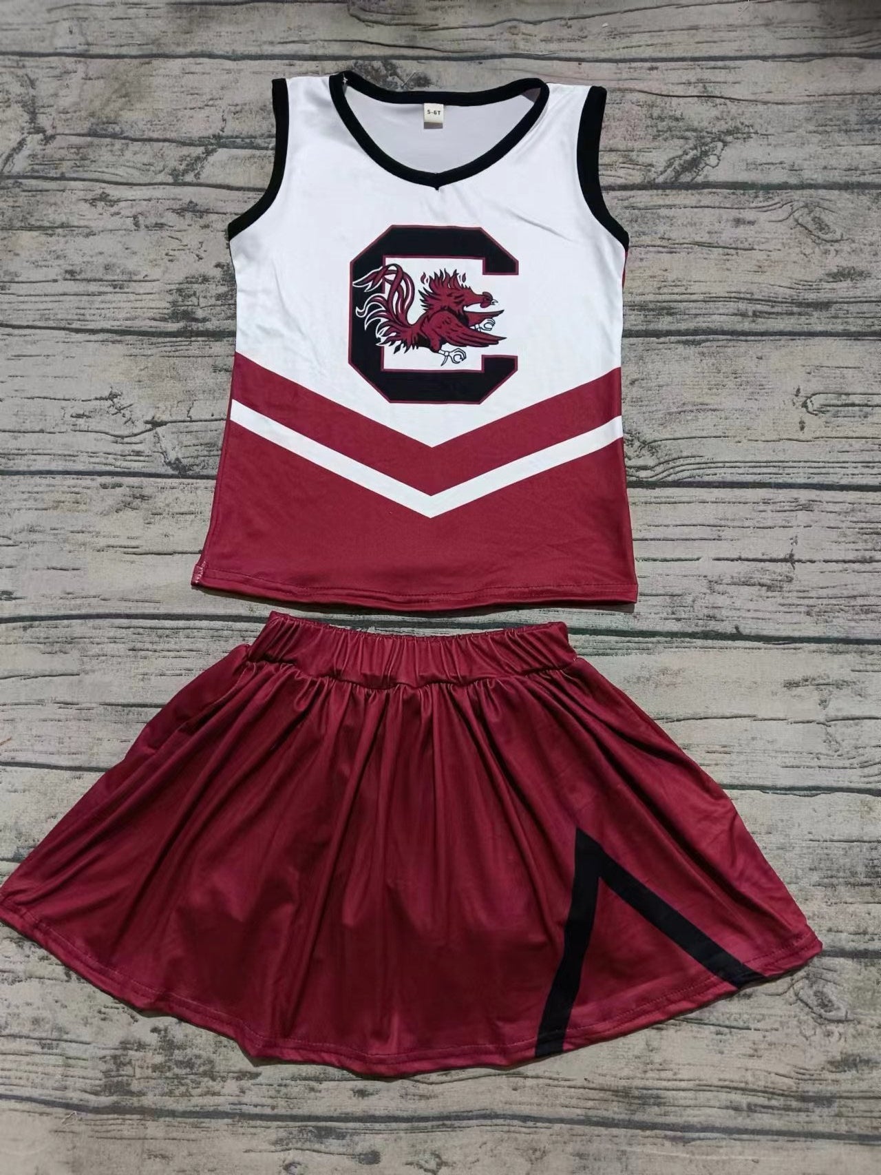 Custom moq 3 eta 6-7weeks Cheerleading brick red Sleeveless Top-Pants Skirt Set