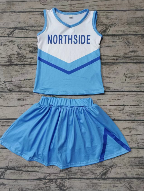 Custom moq 3 eta 6-7weeks  Sky blue letter sleeveless top-pants skirt set