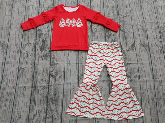 Custom moq 8 eta 6-8weeks baby girl clothes Christmas bow red long-sleeved pants set-25.9.26