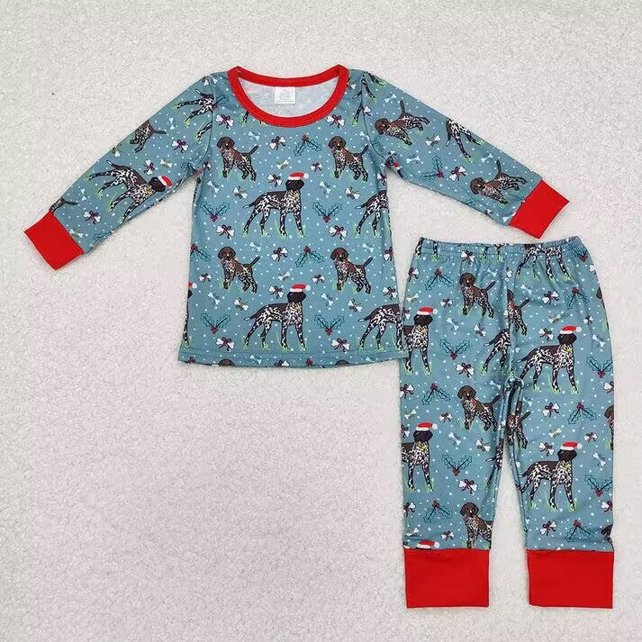RTS NO MOQ  Leopard Christmas Puppy Teal Long Sleeve Suit & Climbing Suit