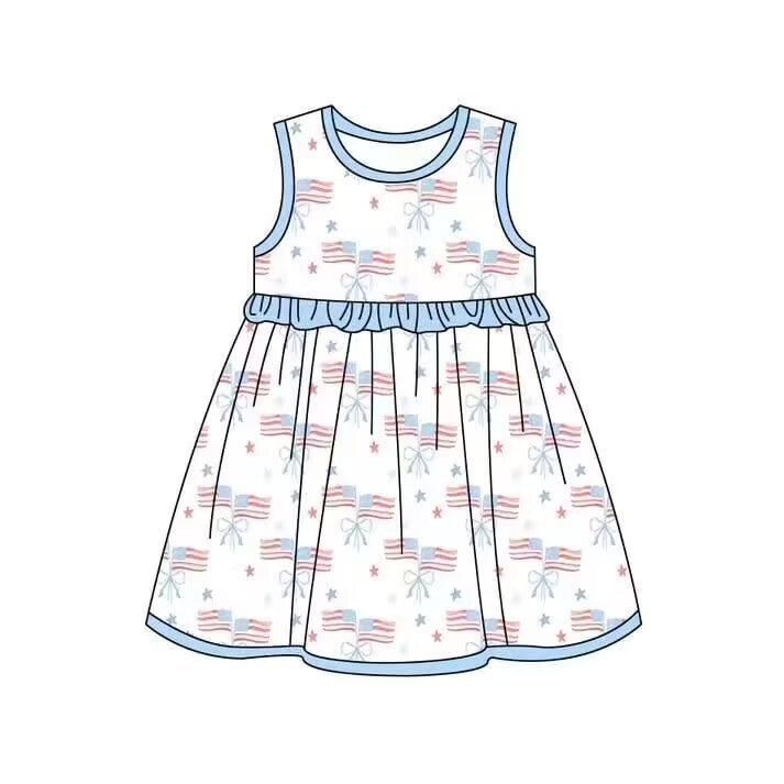 custom moq 5 eta 4-6 weeks Girls baby girls clothes national day flag sleeveless summer skirt