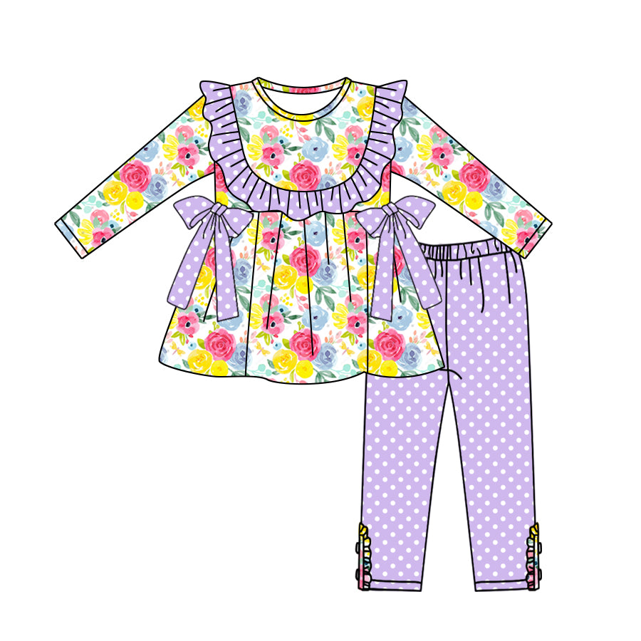 5.11custom each style moq 5eta 4-5week Sibling Sister red and yellow flower prints white dots purple girls set and baby romper and dress match family design