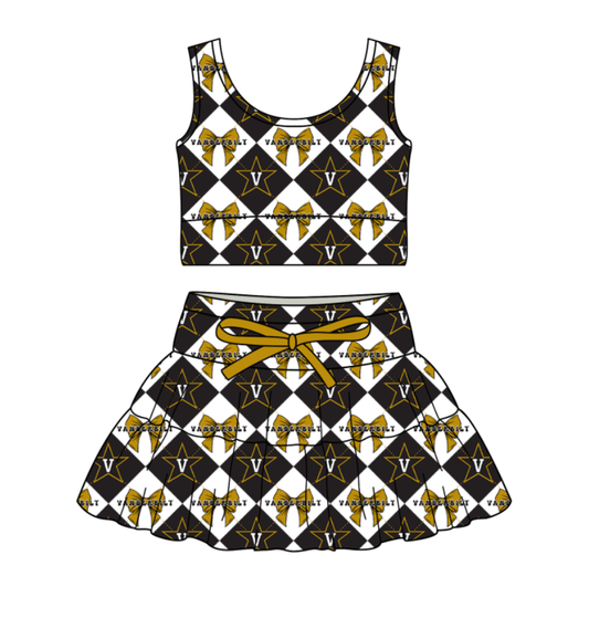 Custom moq 5 mix size  Plaid Baby Girl Sleeveless Top And Skirt Team Outfit Children's Clothing