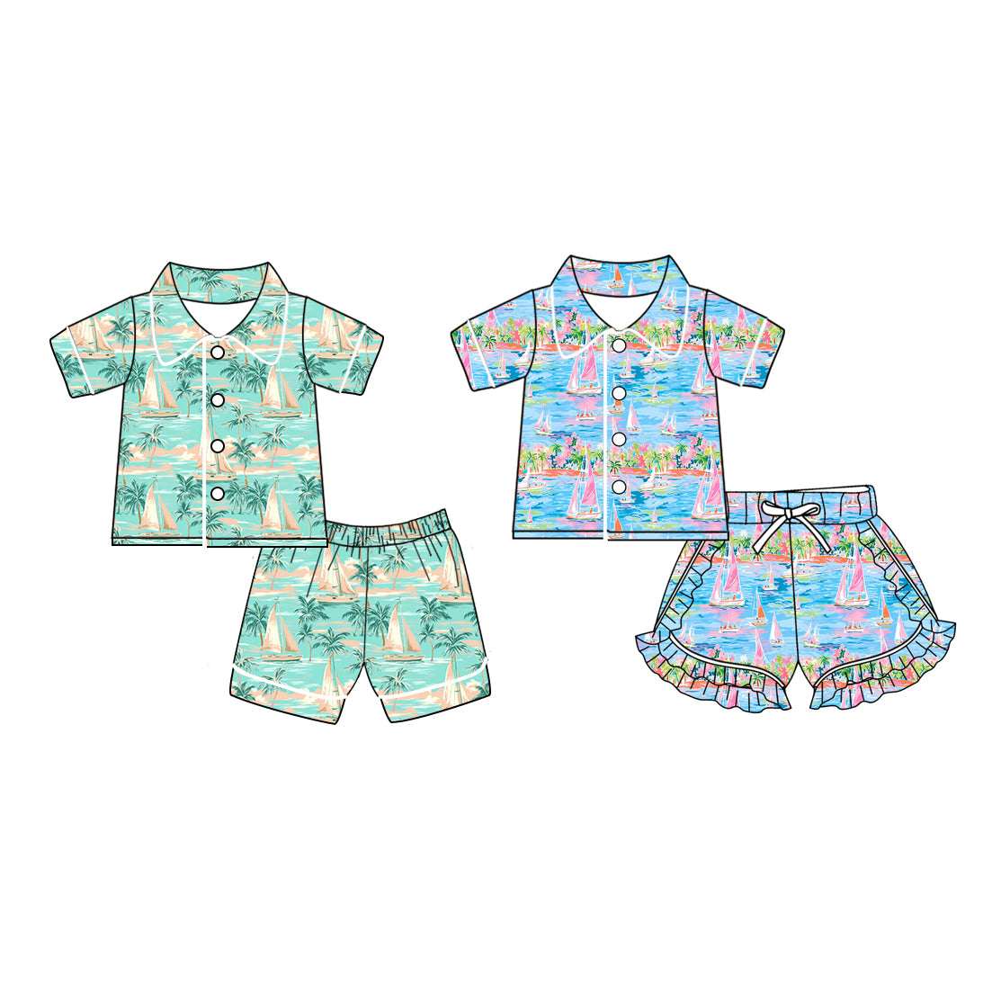 11.13 custom each style moq 5eta 4-6week Sibling Sister boat baby girl short sleeve shorts sets 1 and sets 2 match design