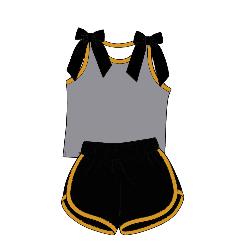 custom moq 5 mix size Baby Girls Black Bow Sleeveless Top Shorts Summer Casual Clothes Set