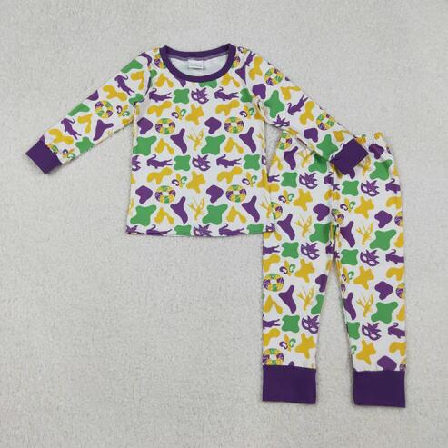 RTS NO MOQ Sibling Mardi Gras Baby Boys Girls Pajamas Clothing Set Infant Sleepwear