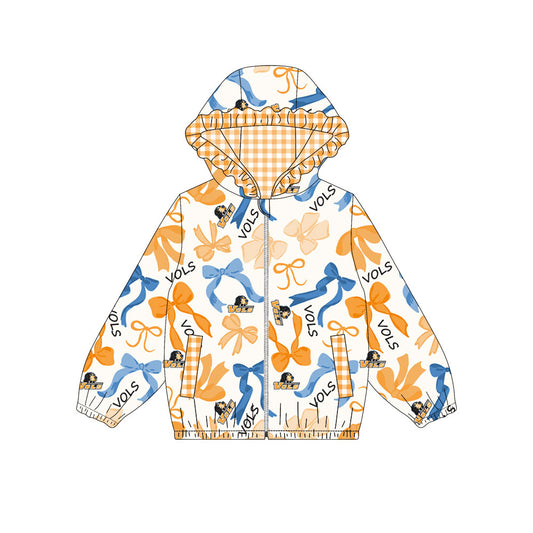 Custom moq 8 mix size milk silk summer team baby girls clothes bow yellow blue hooded long sleeve top-25.9.19