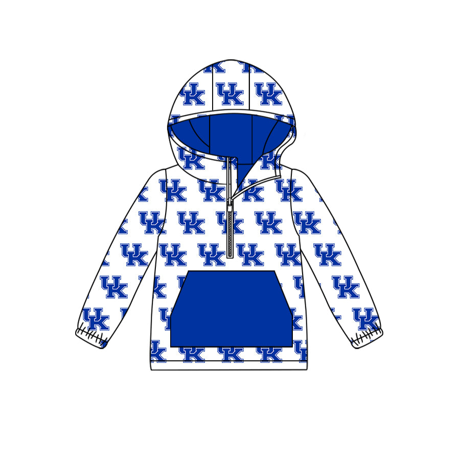 custom moq 5 tat about 6-8week White and blue lettering zipper hoodie with pockets