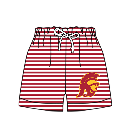 Custom moq 5 mix size milk silk summer teams Baby Red Striped Drawstring Shorts for Children Elastic Waist Kids Summer Shorts