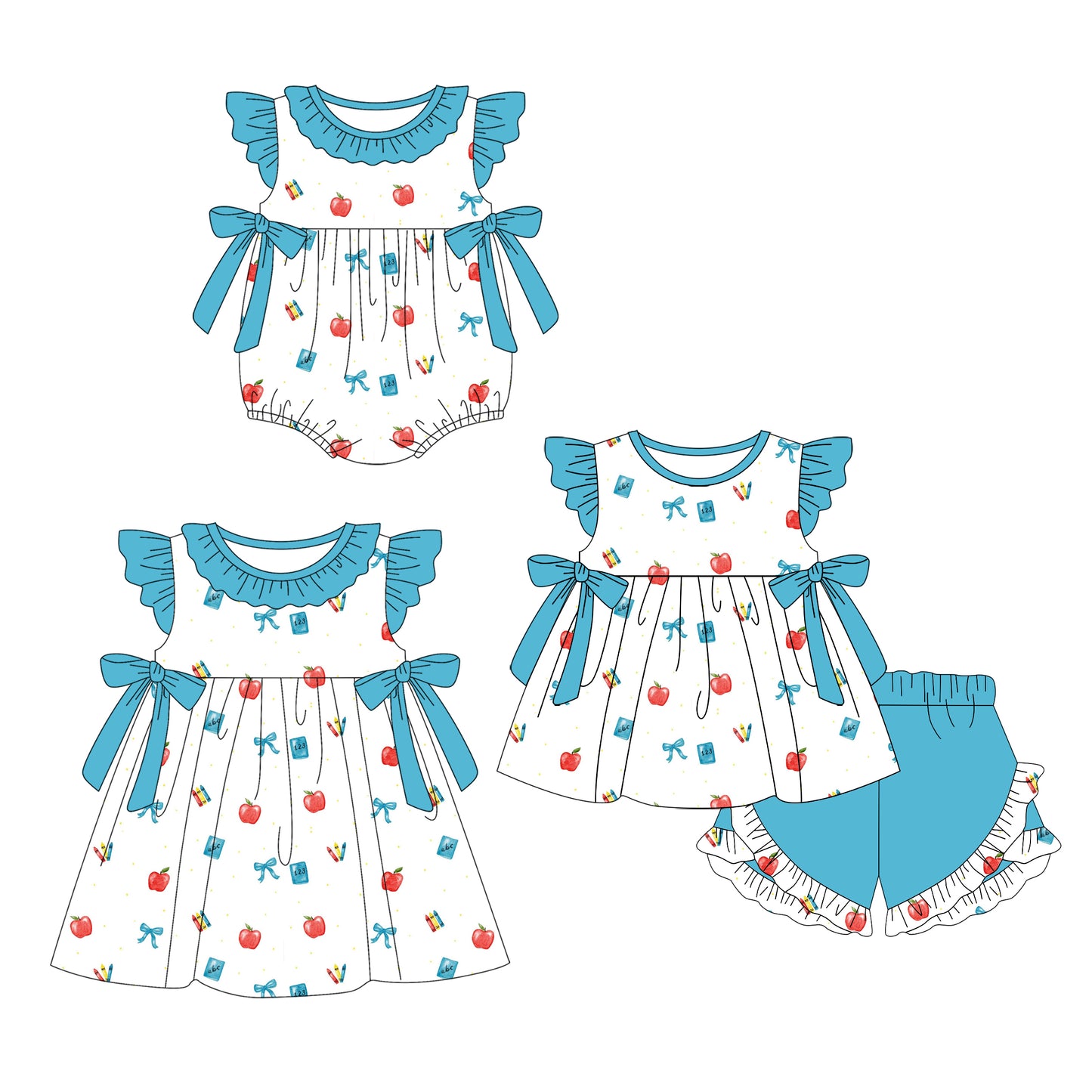 1.18 custom each style moq 5eta 4-6week Sibling Sisters baby girl short sleeve shorts sets and dress and rompers match family design