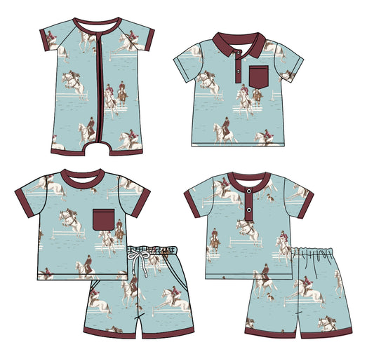 3.3 custom each style moq 5eta 4-6week Sibling Sister riding horse baby girl sets 1 and sets 2 and boy rompers and top match family design