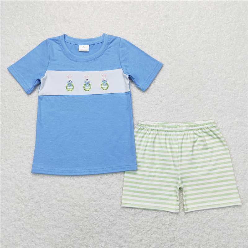 Baby boys Cowboy bunny gift prints solid color green plaid Sibling Sister Clothes Sets