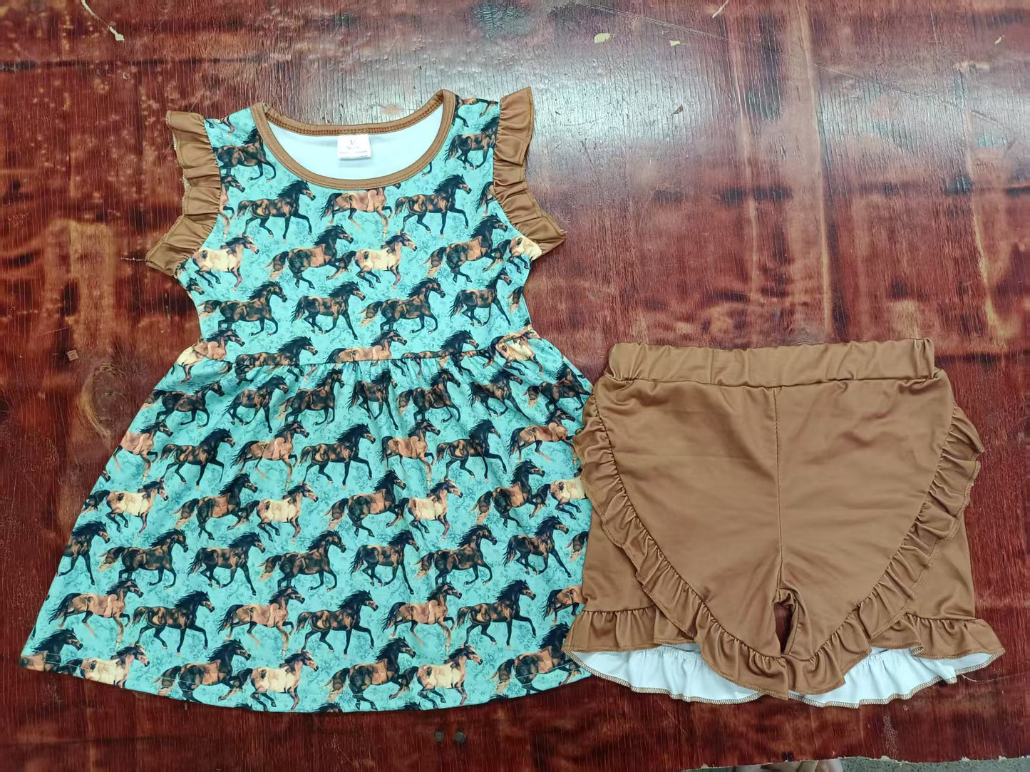 Custom moq 3 eta 6-7weeks baby girls clothes horse sleeveless shorts sets-25.5.9