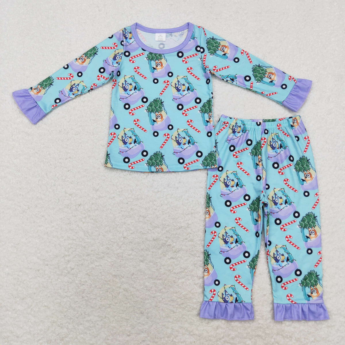 bamboo rts no moq GLP1535 Girls Christmas tree purple long-sleeved trousers pajamas set