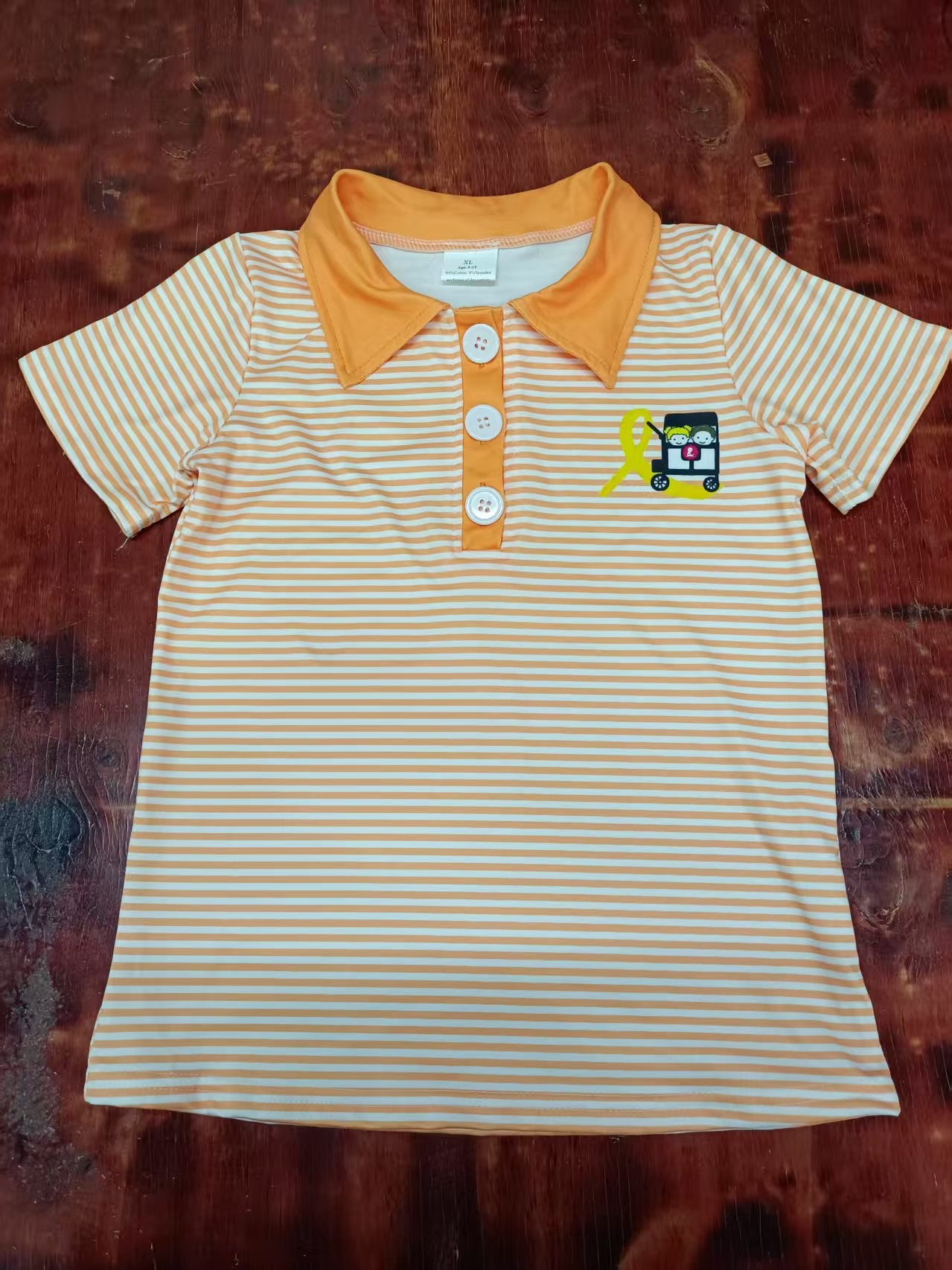 Custom moq 3 eta 6-7weeks baby boy clothes team orange striped short sleeve shirt-25.5.12