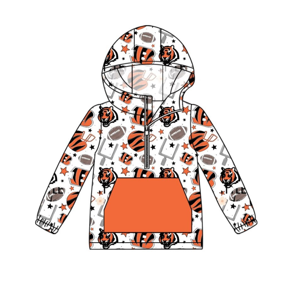 Custom moq 3 eta 6-7weeks team baby boys clothes orange hooded long sleeve top