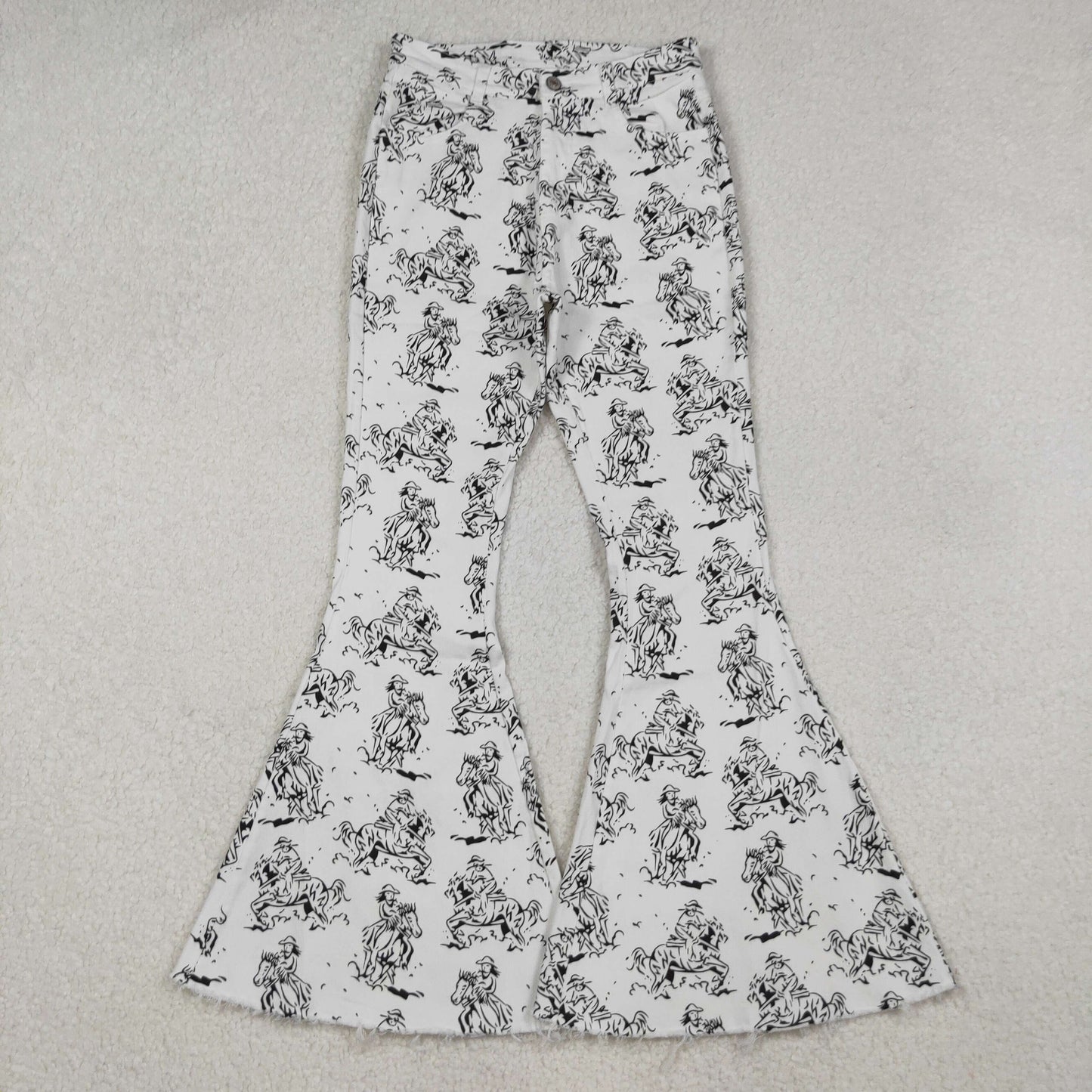 RTS NO MOQ（In Stock) P0296 Adult White Horse Denim Pants