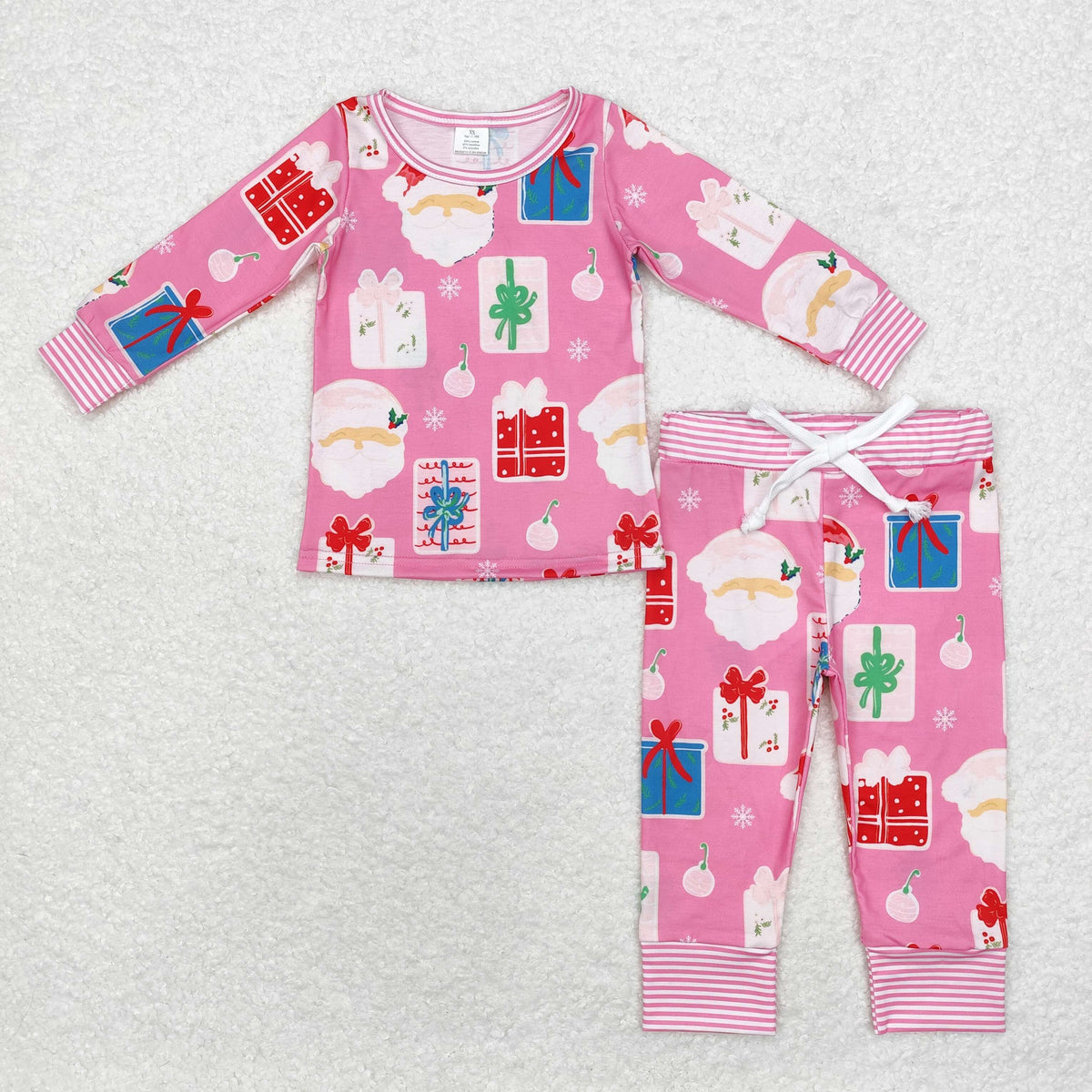 bamboo rts no moq GLP1581 Girls Santa Gift Pink Long Sleeve Long Pants Pajamas Set