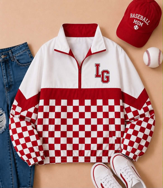 Custom moq 5 mix size Red and white plaid coat long sleeve