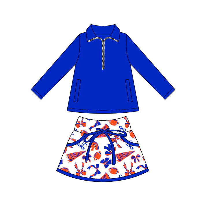 Custom moq 5 each style eta 6-7weeks baby girl clothes team blue long sleeve skirt sets-25.8.4