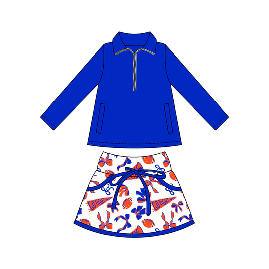 Custom moq 5 each style eta 6-7weeks baby girl clothes team blue long sleeve skirt sets-25.8.4