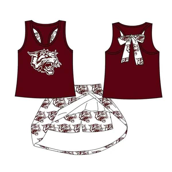 Custom moq 5 each style eta 6-7weeks baby girl clothes team brick red short sleeve skirt sets-25.8.25