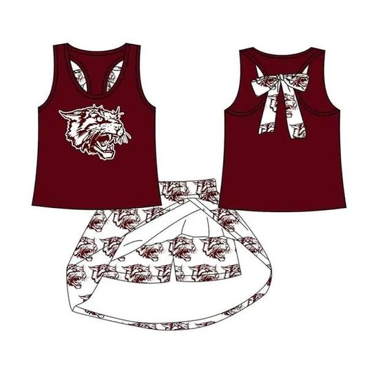 Custom moq 5 each style eta 6-7weeks baby girl clothes team brick red short sleeve skirt sets-25.8.25