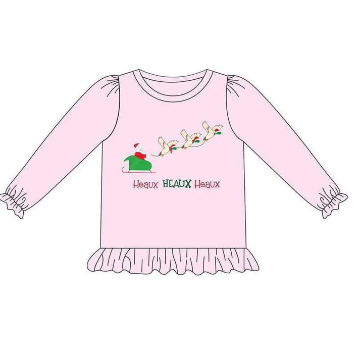 Deadline November 28 custom no moq eta 6-8weeks Baby Girls Santa-Duck Pink Lace Long Sleeve Top