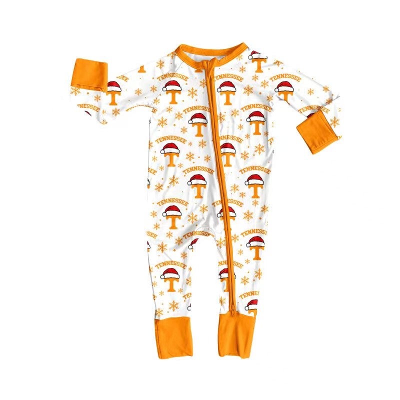 custom moq 5 mix size KLSH01 Girls And Boys Santa Hat Snowflake Print Long Sleeve Christmas Pajama Set Rompers