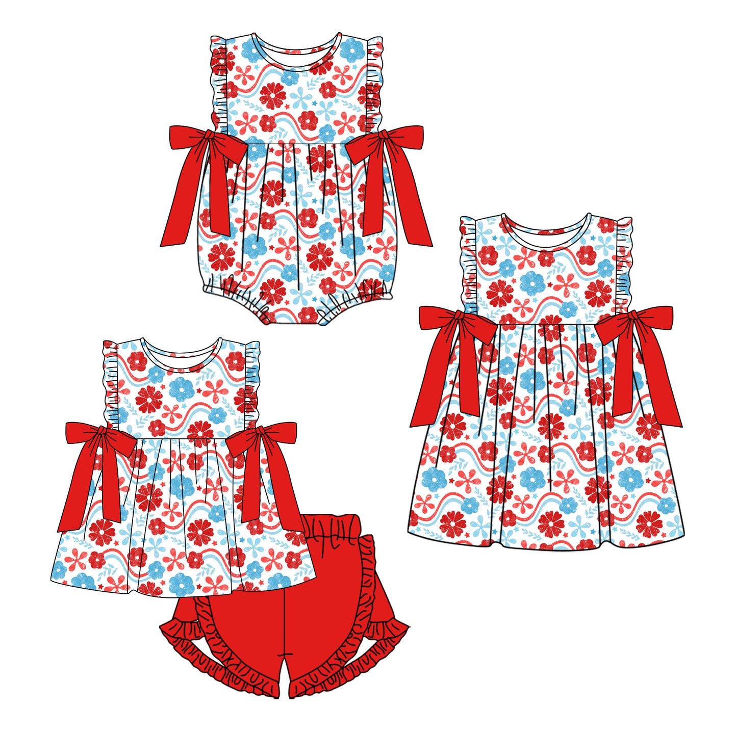 11.27 custom each style moq 5eta 4-6week Sibling Sister floral baby girl short sleeve shorts sets and dress and rompers match family design