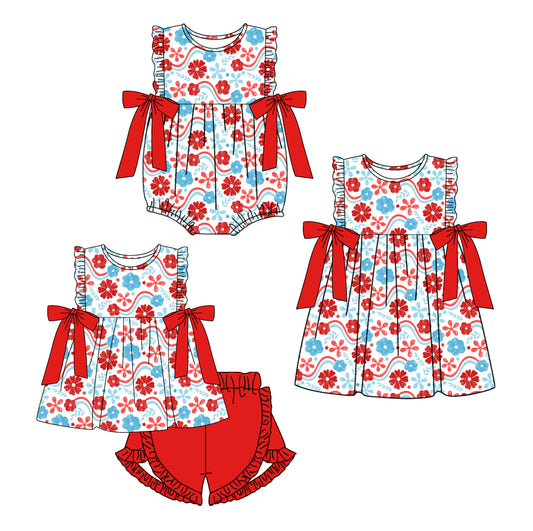 11.27 custom each style moq 5eta 4-6week Sibling Sister floral baby girl short sleeve shorts sets and dress and rompers match family design