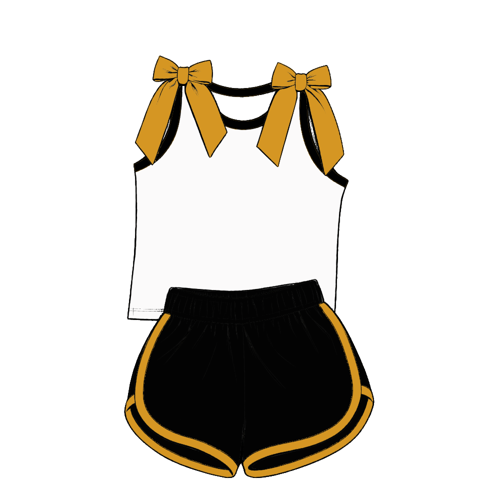 custom moq 5 mix size Baby Girls Black Bow Sleeveless Top Shorts Summer Casual Clothes Set