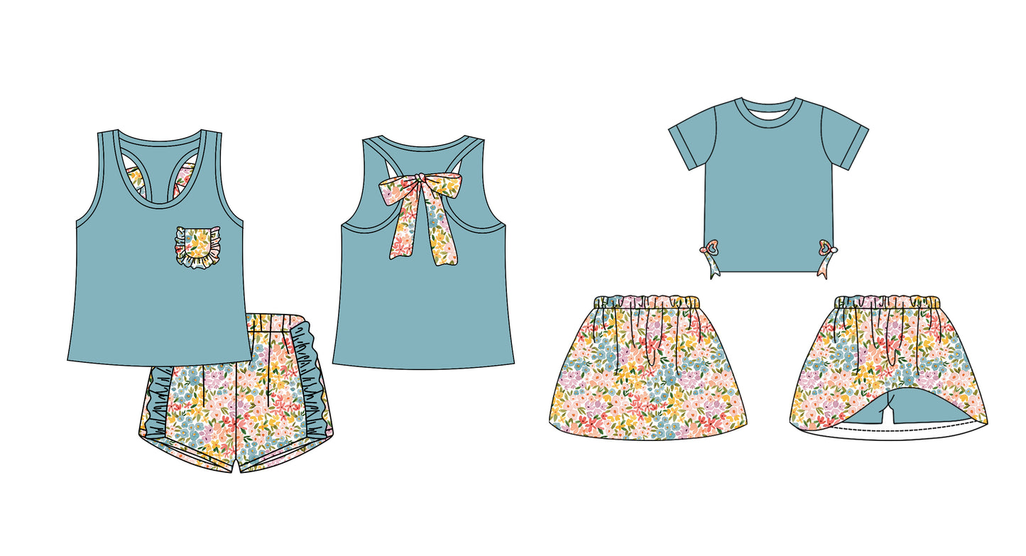 12.14 custom each style moq 5eta 4-6week Sibling Sister floral baby girl short sleeve shorts sets and dresses match design