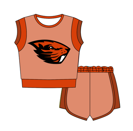 Custom moq 5 mix size milk silk summer teams Red Sleeveless O-Neck Top And Shorts Set Cute And Comfortable Kids' Outfit