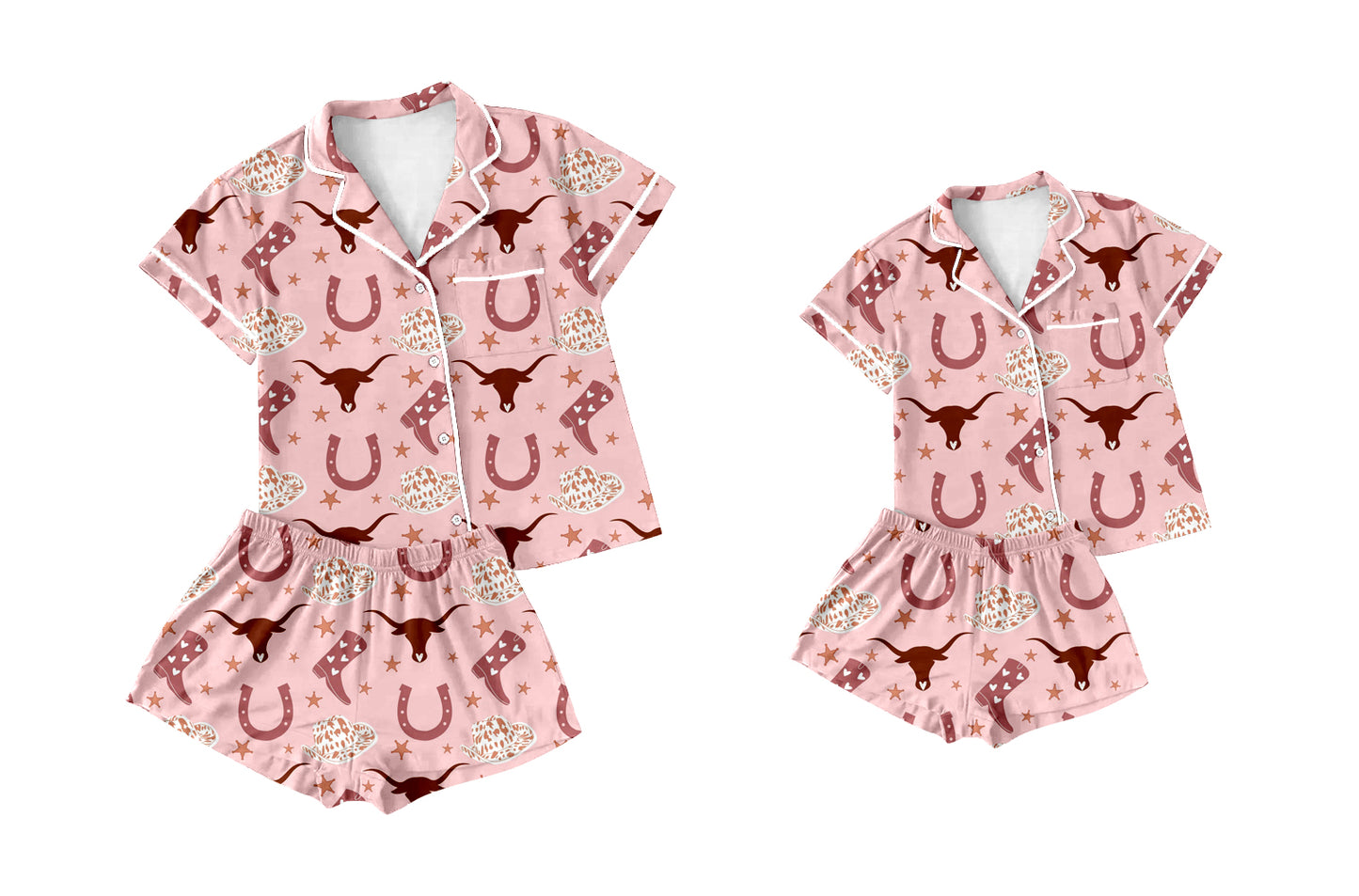 12.4 custom each style moq 5eta 4-6week Sibling Sister cow head baby boys short sleeve shorts sets and adult sets match design