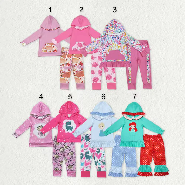 RTS NO MOQ Sibling baby girl clothes dinosaur leopard hooded long sleeve pants Sets