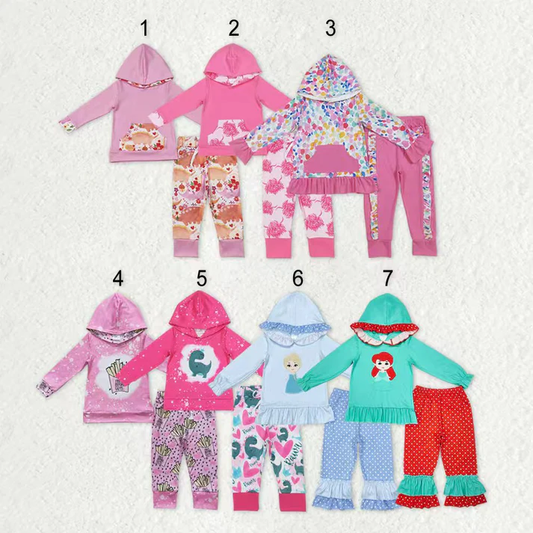 RTS NO MOQ Sibling baby girl clothes dinosaur leopard hooded long sleeve pants Sets